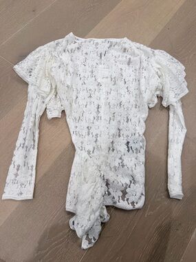 Isabel Marant White Floral Lace Long-Sleeve Blouse